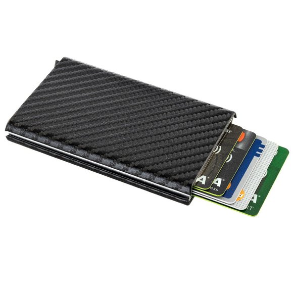 SLIM  Aluminum Clip Automatic Pop Up Wallet Carbon Fiber (Black) - Picture 3 of 4